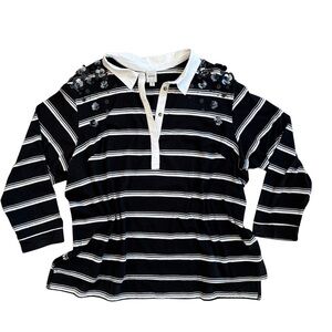 Maeve Anthropologie Plus Oversized Striped Polo Top